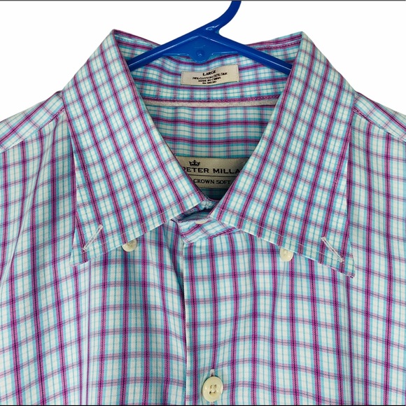 PETER MILLAR Men’s Large Short Sleeve Shirt Plaid Crown Soft - Picture 3 of 11